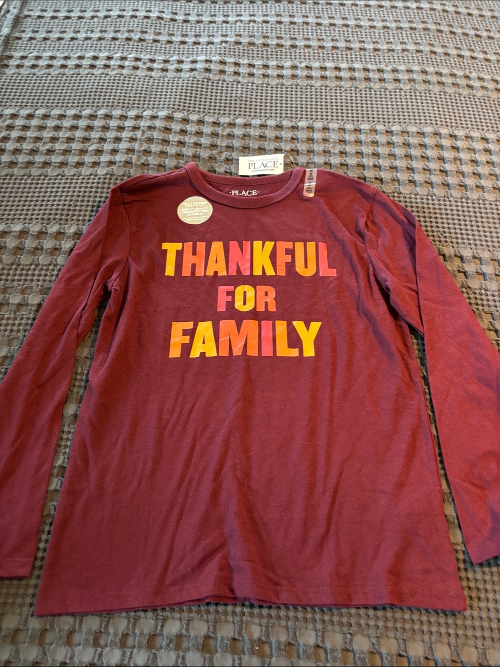 The Children's Place Burgundy Long Sleeve Tee with 'Thankful For Family' Graphic